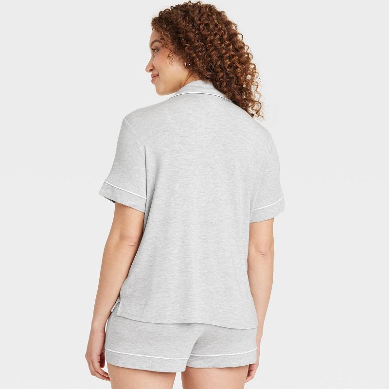 slide 2 of 5, Women's Cloud Knit Modal Short Sleeve Notch Collar Top and Shorts Pajama Set - Auden™ Heathered Gray L: Modal Blend, Elastic Waistband, 1 ct