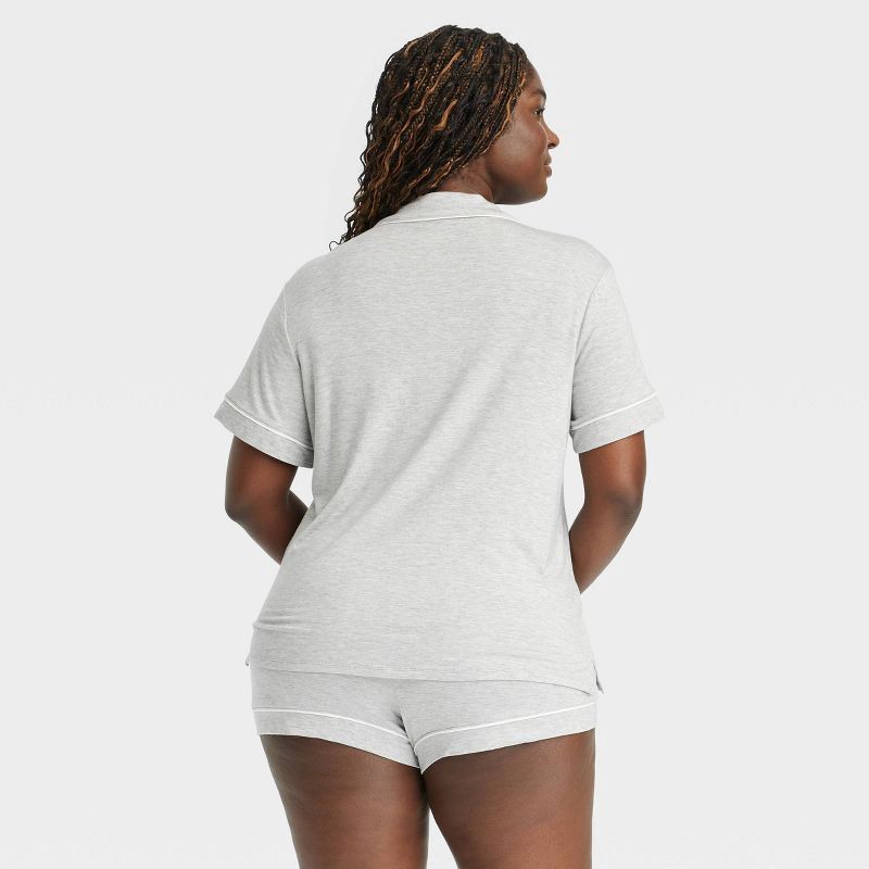 slide 5 of 5, Women's Cloud Knit Modal Short Sleeve Notch Collar Top and Shorts Pajama Set - Auden™ Heathered Gray L: Modal Blend, Elastic Waistband, 1 ct