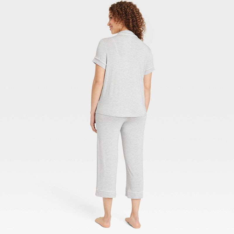 slide 2 of 6, Women's Cloud Knit Modal Short Sleeve Notch Collar Top and Capri Pants Pajama Set - Auden™ Heathered Gray XXL: Modal-Spandex Blend, 1 ct