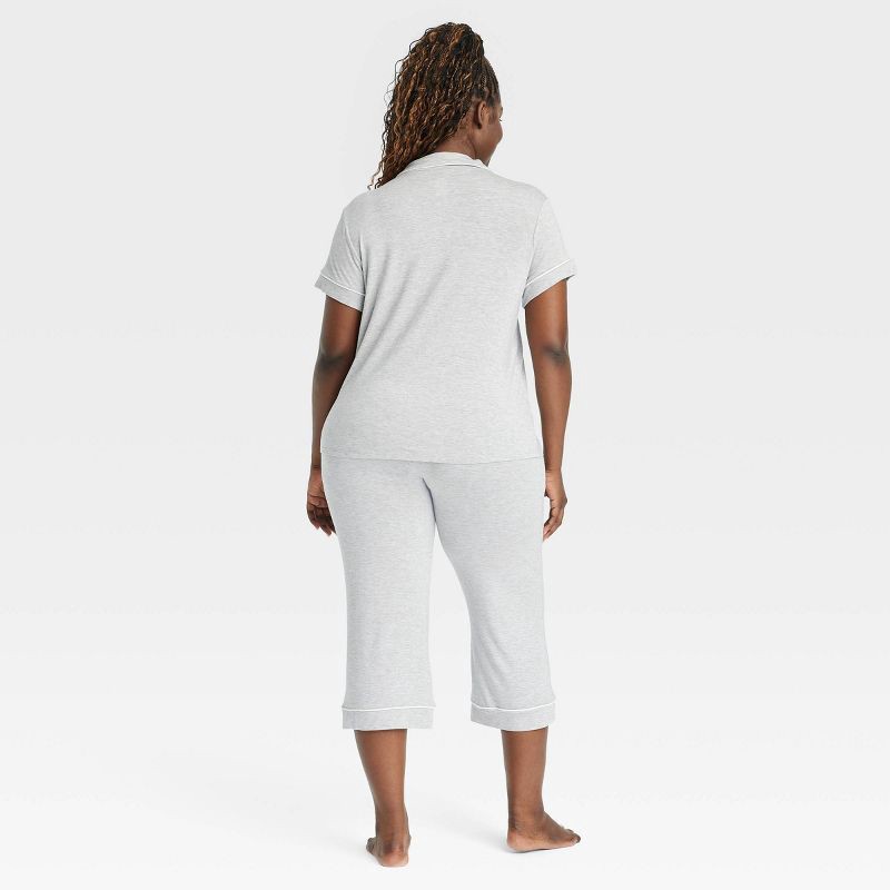 slide 5 of 6, Women's Cloud Knit Modal Short Sleeve Notch Collar Top and Capri Pants Pajama Set - Auden™ Heathered Gray XXL: Modal-Spandex Blend, 1 ct