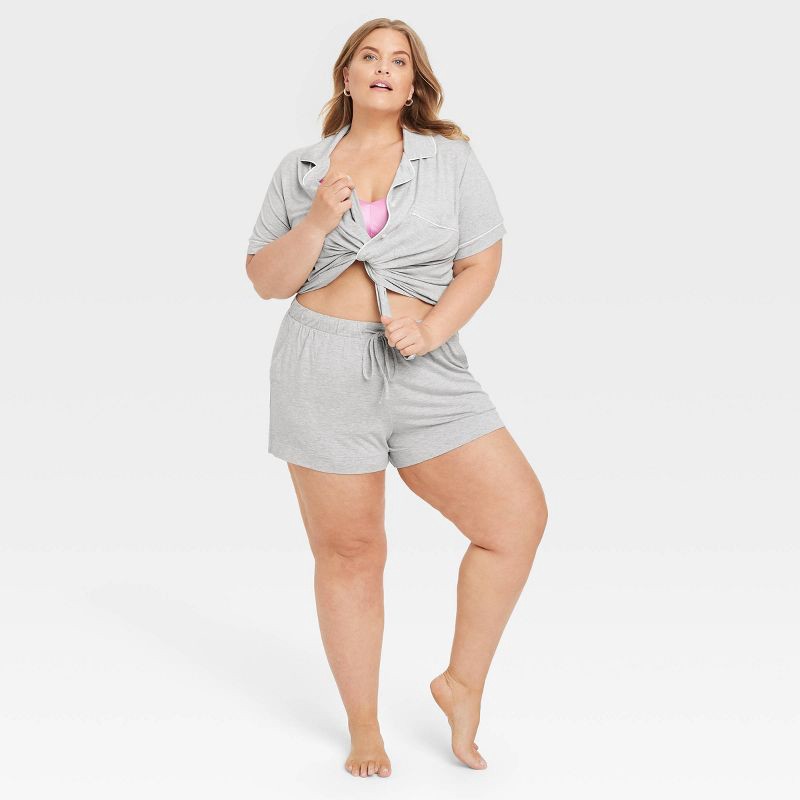 slide 6 of 6, Women's Cloud Knit Modal Short Sleeve Notch Collar Top and Capri Pants Pajama Set - Auden™ Heathered Gray XXL: Modal-Spandex Blend, 1 ct
