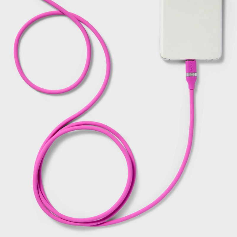 slide 2 of 3, 6' USB-C to USB-C Fast Charging Silicone Cable - heyday™ Neon Violet, 1 ct