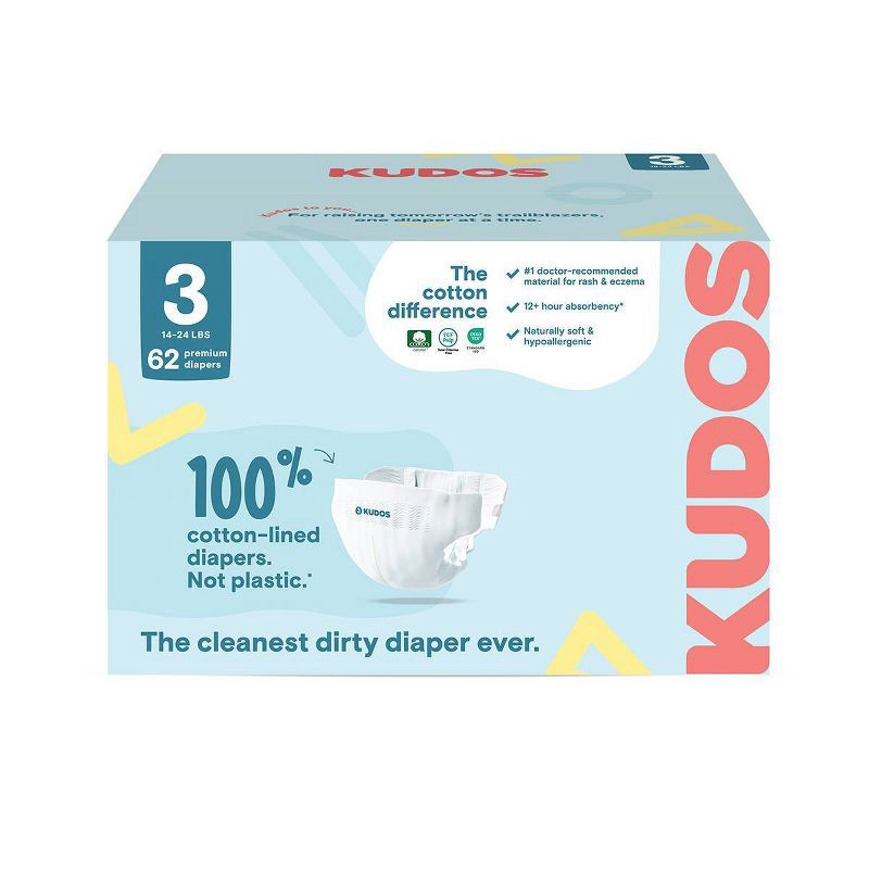 slide 1 of 14, Kudos Chlorine Free Cotton-Lined Disposable Diapers - Size 3 - 62ct, 3 x 62 ct