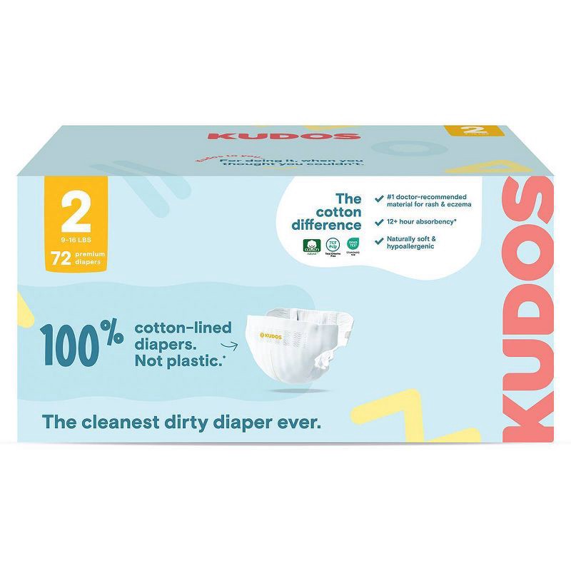 slide 1 of 15, Kudos Chlorine Free Cotton-Lined Disposable Diapers - Size 2 - 72ct, 2 x 72 ct