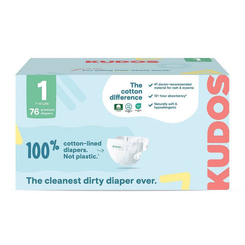 slide 1 of 15, Kudos Chlorine Free Cotton-Lined Disposable Diapers - Size 1 - 76ct, 1 x 76 ct
