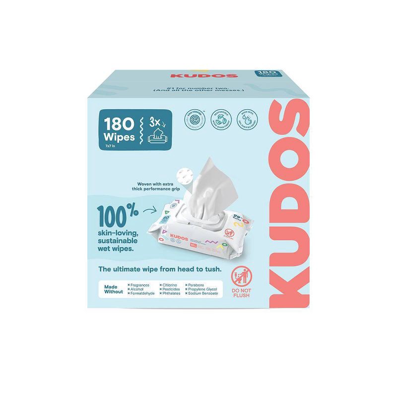 slide 1 of 13, Kudos Skin-Loving Baby Wipes - 99% Water, Plastic-Free & Unscented - 180ct/3pk, 180 ct, 3 ct