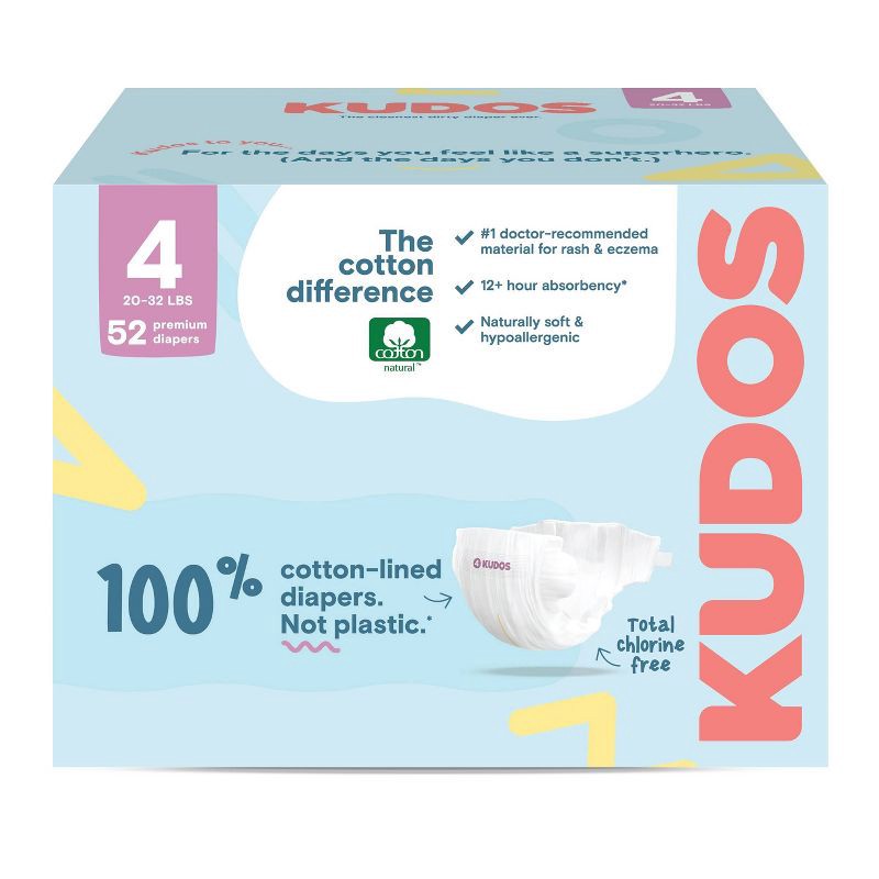 slide 1 of 14, Kudos Chlorine Free Cotton-Lined Disposable Diapers - Size 4 - 52ct, Size 4; 52 ct