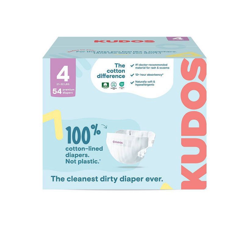 slide 1 of 14, Kudos Chlorine Free Cotton-Lined Disposable Diapers - Size 4 - 54ct, 4 x 54 ct