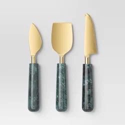 3pc Stainless Steel Cheese Knife Set with Green Marble Handle - Threshold™: Modern Cutlery, Stamped Construction
