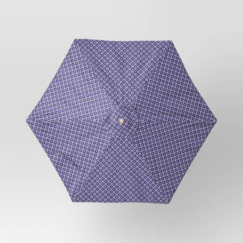 slide 4 of 6, 7.5' Quatrefoil Fringe Edge Outdoor Round Patio Market Umbrella Navy Blue with Faux Wood Pole - Threshold™, 1 ct