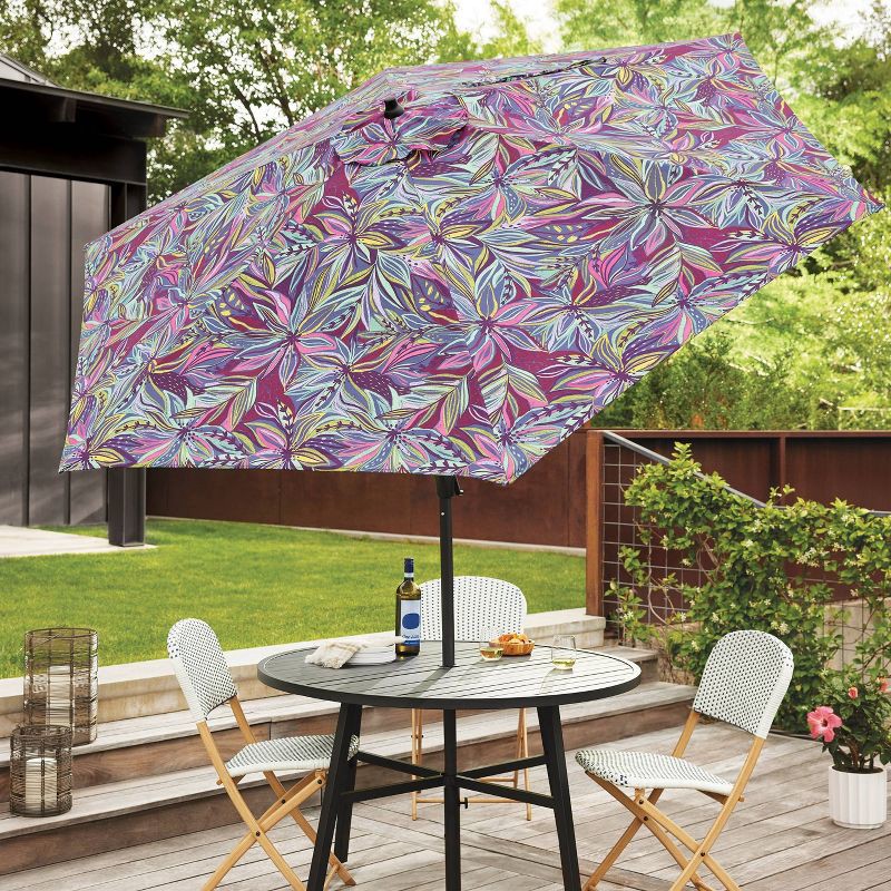 slide 2 of 6, 9' Round Tropical Foliage Outdoor Patio Market Umbrellas with Black Pole - Threshold™, 1 ct