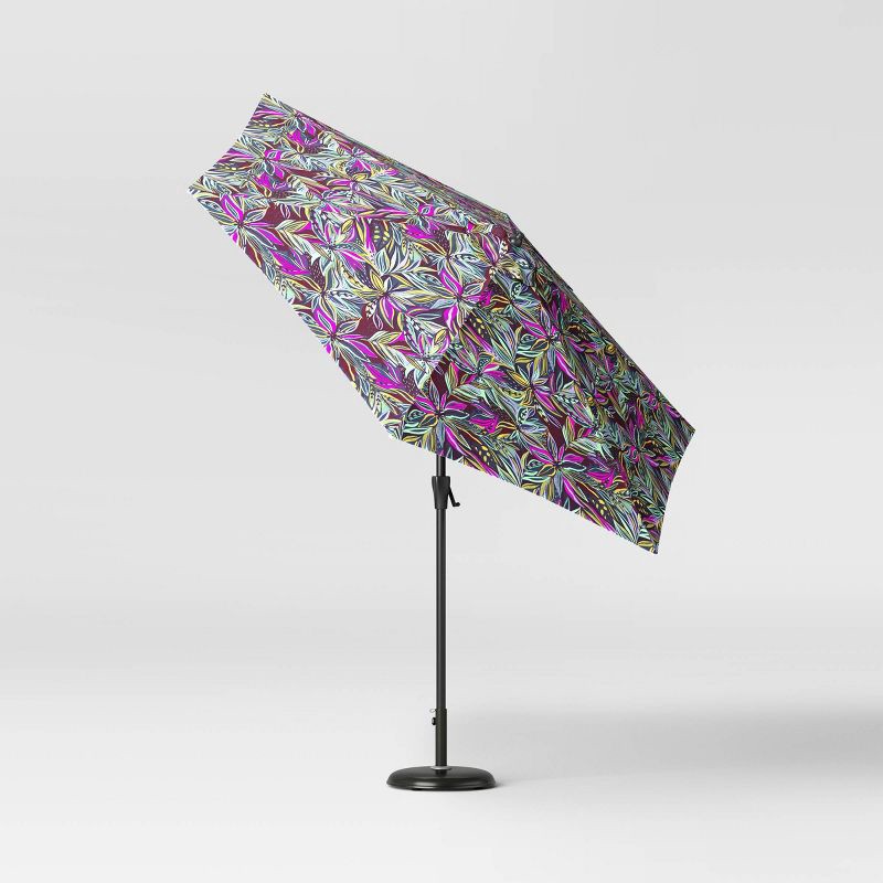 slide 3 of 6, 9' Round Tropical Foliage Outdoor Patio Market Umbrellas with Black Pole - Threshold™, 1 ct