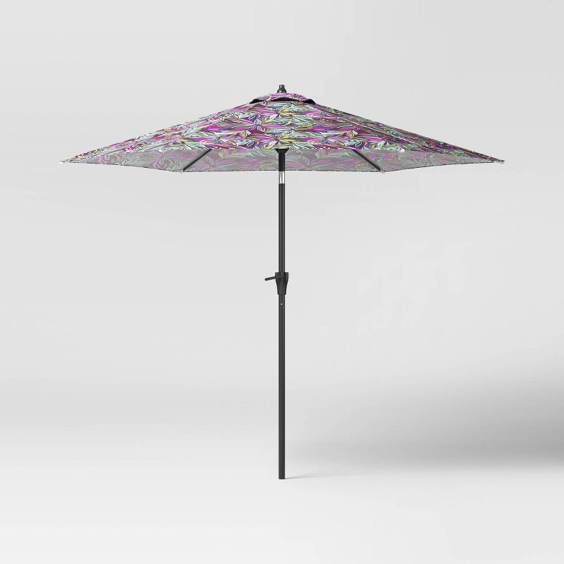 slide 1 of 6, 9' Round Tropical Foliage Outdoor Patio Market Umbrellas with Black Pole - Threshold™, 1 ct
