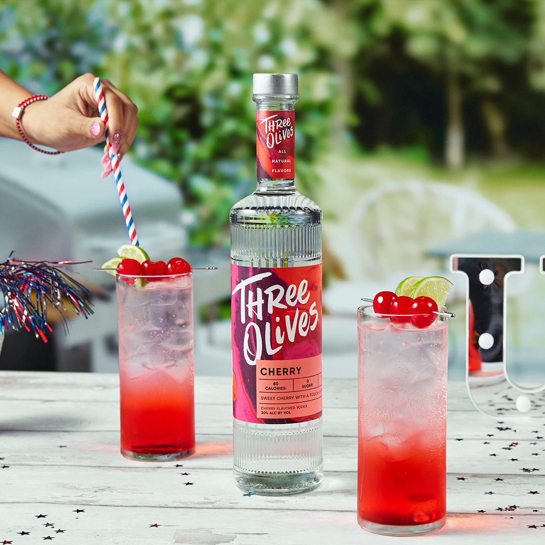 slide 5 of 8, Three Olives Vodka Cherry 60 Proof (50 ml), 50 ml