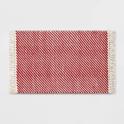 1'8"x2'10" Rectangle Red Striped Rug - Threshold™: Indoor Handmade Flat Pile Accent, OEKO-TEX Certified
