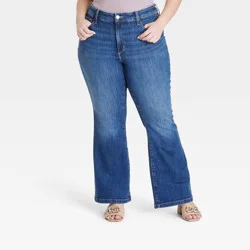 Women's High-Rise Relaxed Flare Jeans - Ava & Viv™ Dark Wash 20: Plus Size, Midweight Denim, Stretch Fabric