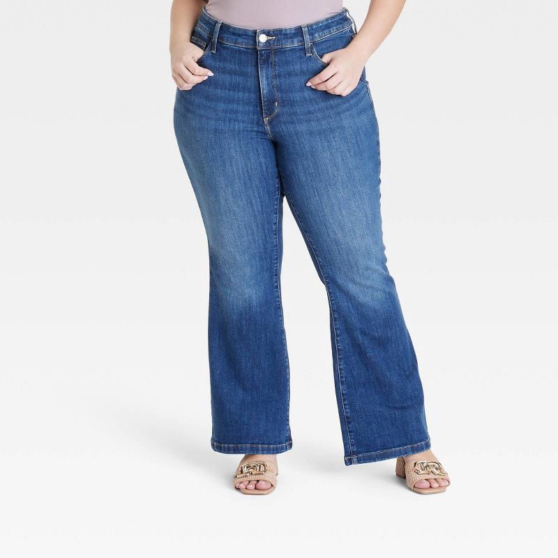 slide 1 of 3, Women's High-Rise Relaxed Flare Jeans - Ava & Viv™ Dark Wash 26: Cotton-Spandex Blend, Midweight Denim, 1 ct