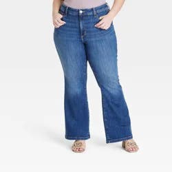 Women's High-Rise Relaxed Flare Jeans - Ava & Viv™ Dark Wash 26: Cotton-Spandex Blend, Midweight Denim
