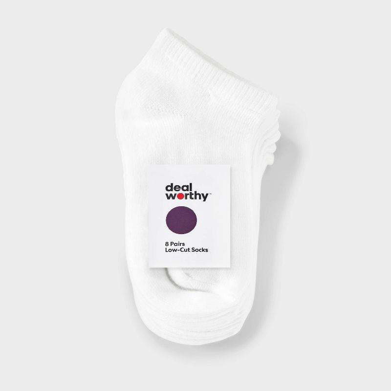 slide 2 of 3, Toddler 8pk Low Cut Socks - Dealworthy™ White 2T-3T: Knit, Banded Cuff, Lightweight Fabric, 8 ct