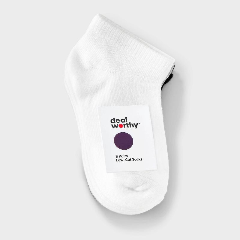 slide 2 of 3, Toddler 8pk Low Cut Socks - Dealworthy™ 2T-3T White/Gray/Black: Knit Lightweight Banded Cuff, 8 ct
