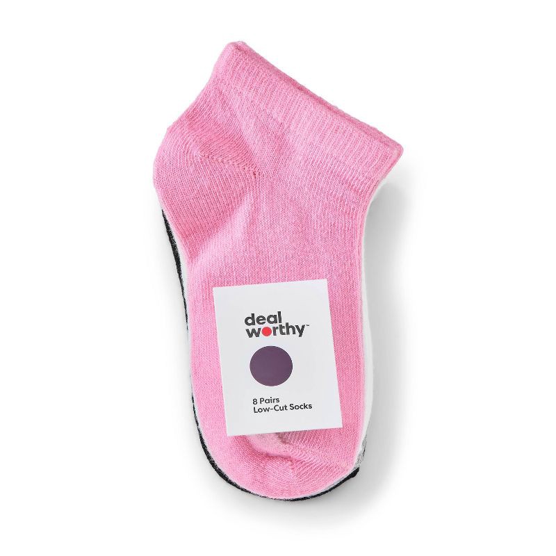 slide 2 of 3, Baby 8pk Low Cut Socks - Dealworthy™ Black/Blue/Pink 12-24M: Recycled Polyester, Lightweight Knit, Banded Cuff, 8 ct