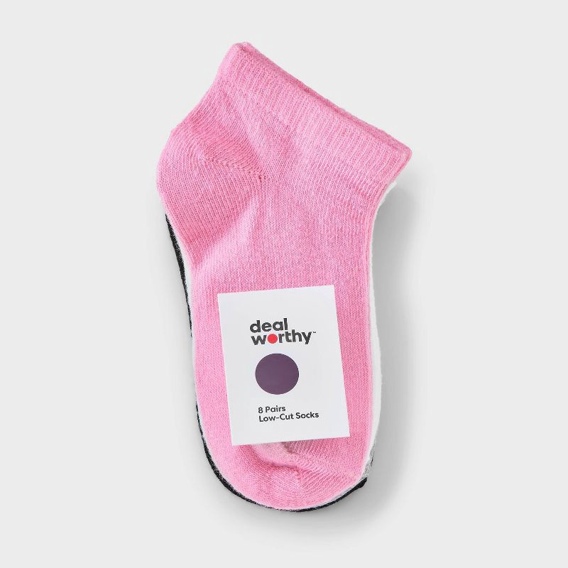 slide 2 of 3, Toddler 8pk Low Cut Socks - Dealworthy™ Black/Blue/Pink 2T-3T: Lightweight Knit, Banded Cuff, Machine Washable, 8 ct