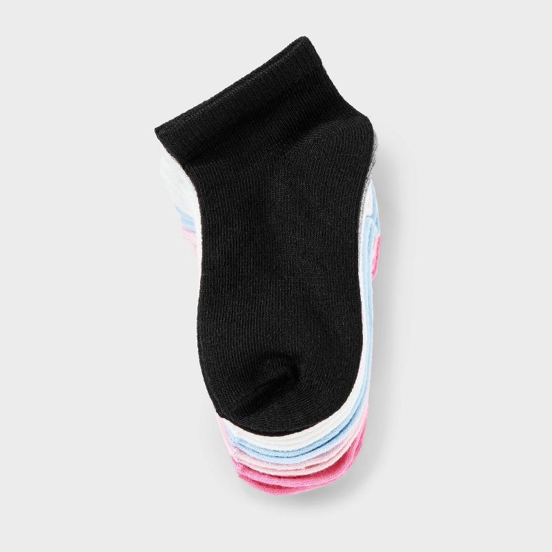 slide 3 of 3, Toddler 8pk Low Cut Socks - Dealworthy™ Black/Blue/Pink 2T-3T: Lightweight Knit, Banded Cuff, Machine Washable, 8 ct