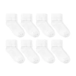 Baby 8pk Turn Cuff Socks - Dealworthy™ White 12-24M: Lightweight Knit Ankle, Banded Cuff