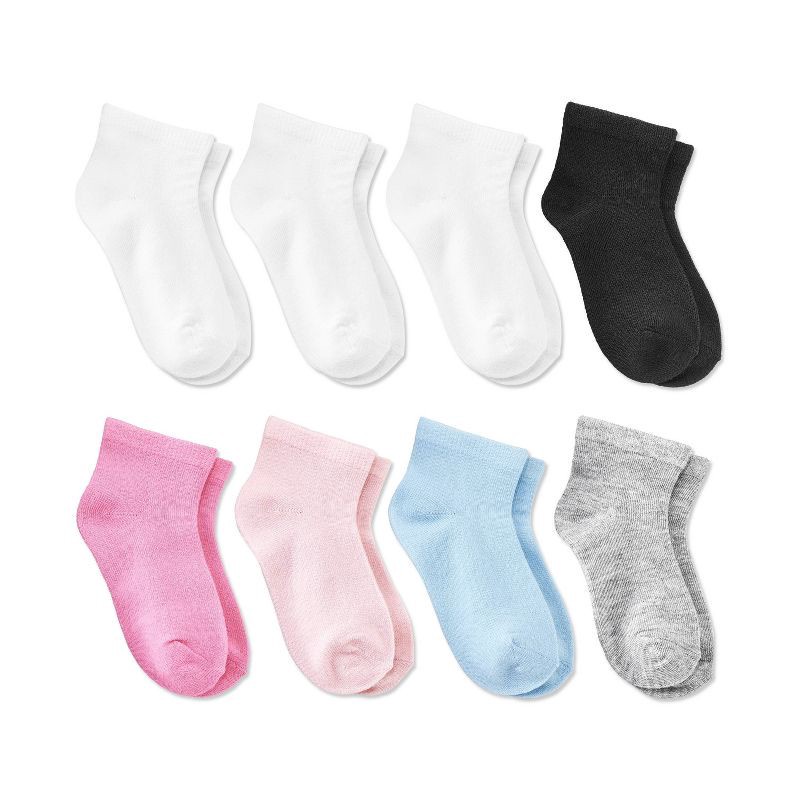 slide 1 of 3, Baby 8pk Ankle Socks - Dealworthy™ Pink/Blue/Black 12-24M: Lightweight Knit, Banded Cuff, Machine Washable, 8 ct