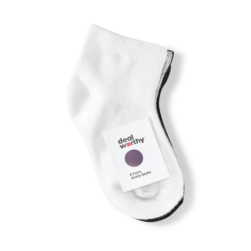 slide 2 of 3, Baby 8pk Ankle Socks - Dealworthy™ 12-24M White/Gray/Black: Knit, Lightweight, Banded Cuff, 8 ct