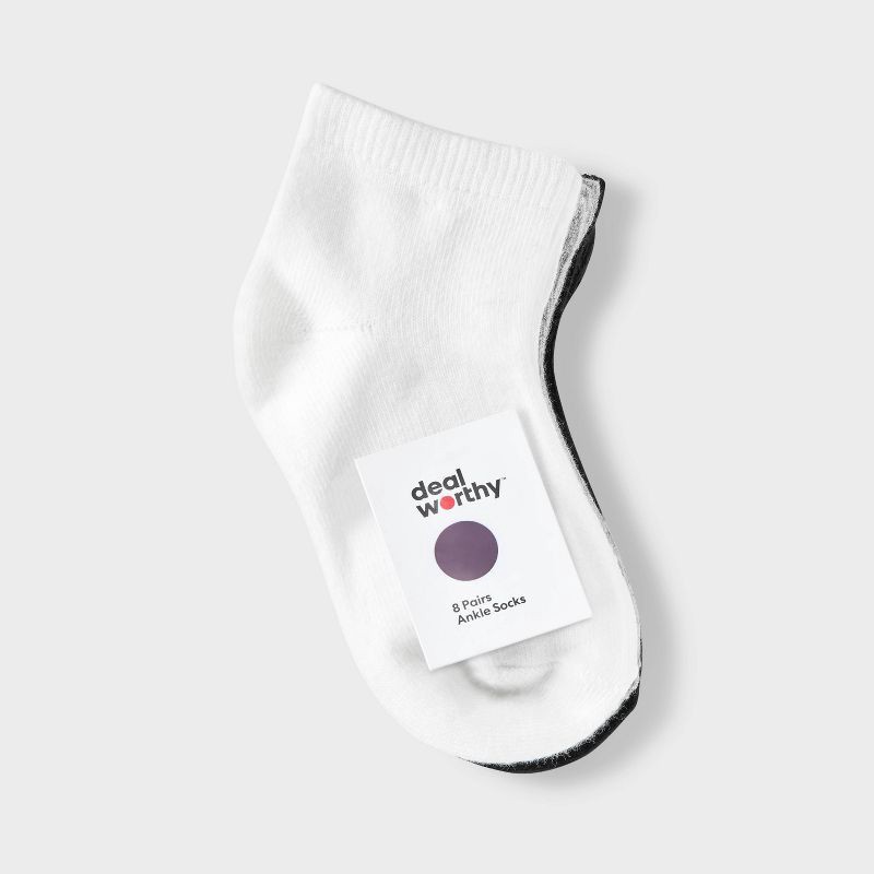 slide 2 of 3, Toddler 8pk Ankle Socks - Dealworthy™ 4T-5T White/Gray/Black: Lightweight Knit, Banded Cuff, 8 ct