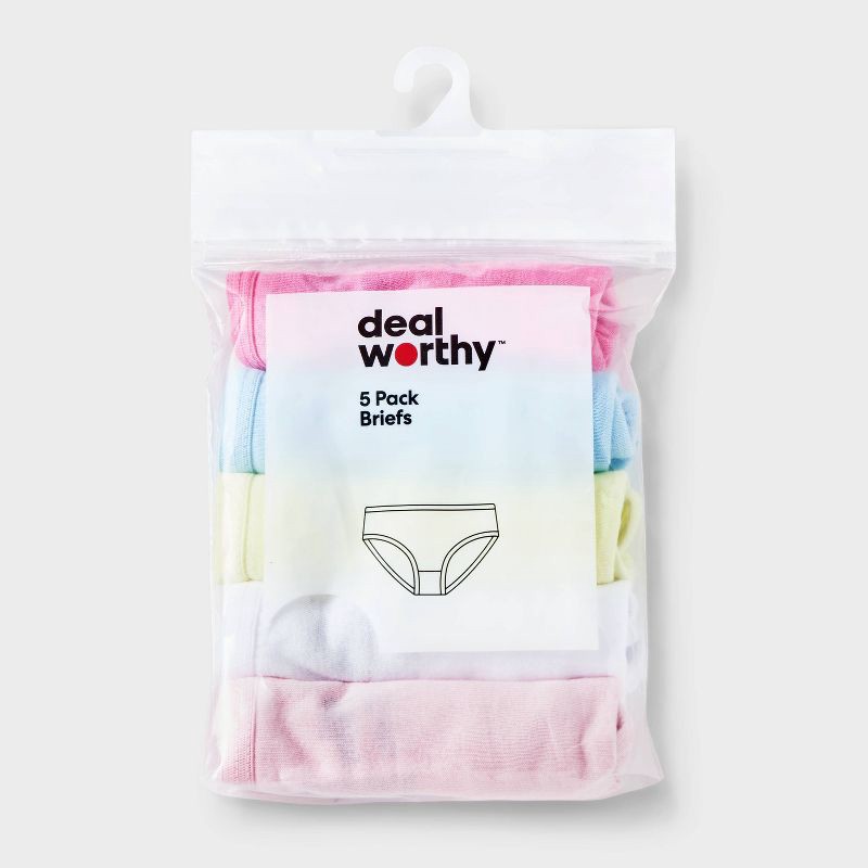 slide 2 of 3, Toddler Girls' 5pk Briefs - Dealworthy™ Pink 4T: Cotton Blend, Recycled Polyester, Low Rise, Pull-On Waist, Machine Washable, 5 ct