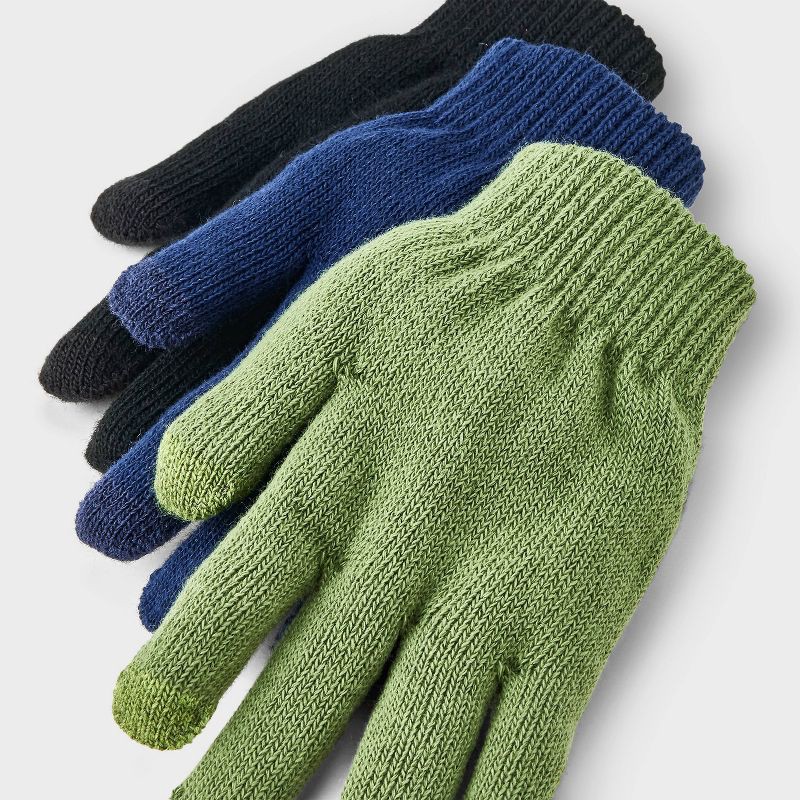 slide 2 of 3, Kids' 3pk Value Gloves - Cat & Jack™ Navy Blue/Black/Green, 3 ct