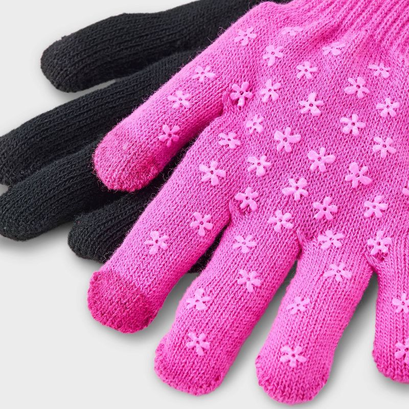 slide 2 of 3, Kids' 2pk Value Mitten - Cat & Jack™ Black/Pink, 2 ct