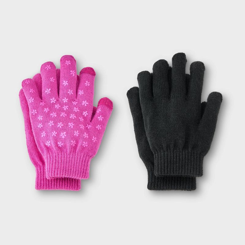 slide 1 of 3, Kids' 2pk Value Mitten - Cat & Jack™ Black/Pink, 2 ct