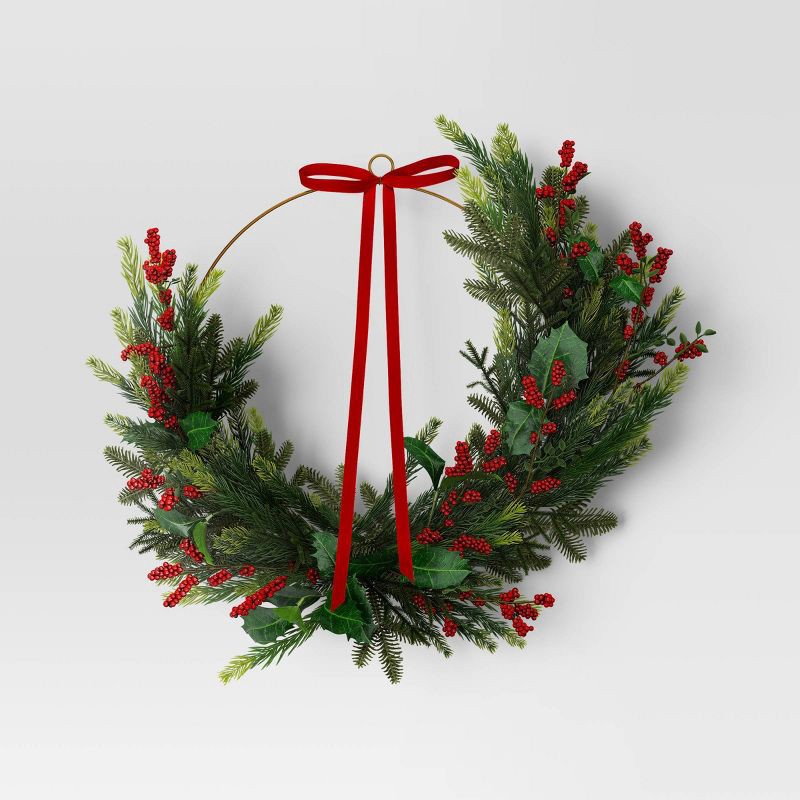 slide 1 of 3, Christmas Asymmetrical Holiday Artificial Wreath - Threshold™, 1 ct