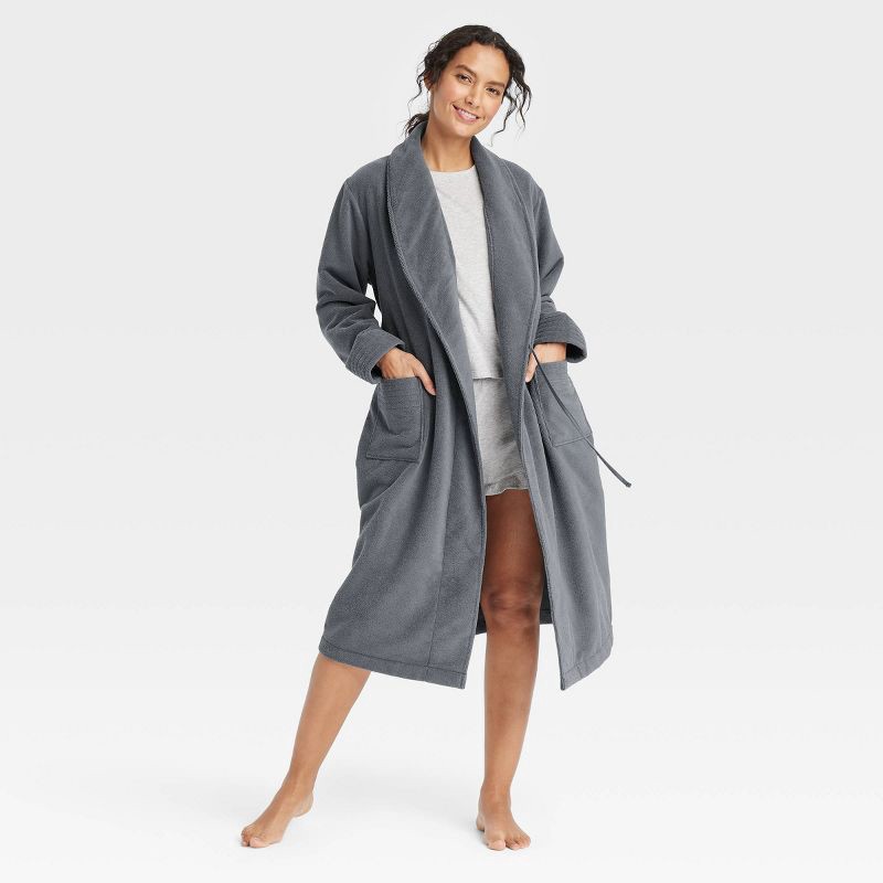 slide 3 of 3, Women's Terry Bath Robe - Auden™ Dark Gray XS/S: Heavyweight Shawl Collar, Belt Loops, Long Sleeve, 1 ct