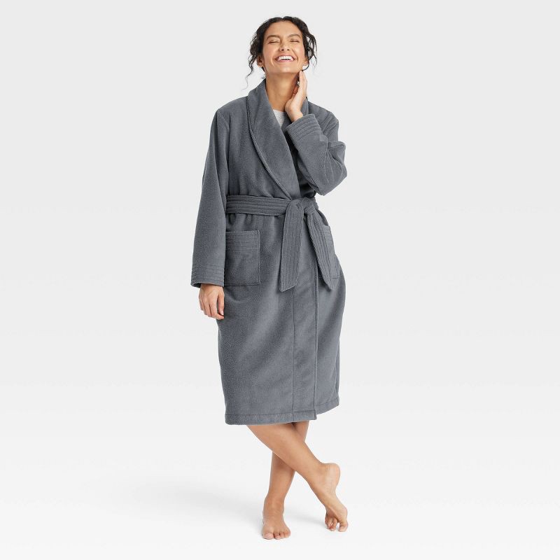 slide 1 of 3, Women's Terry Bath Robe - Auden™ Dark Gray XS/S: Heavyweight Shawl Collar, Belt Loops, Long Sleeve, 1 ct