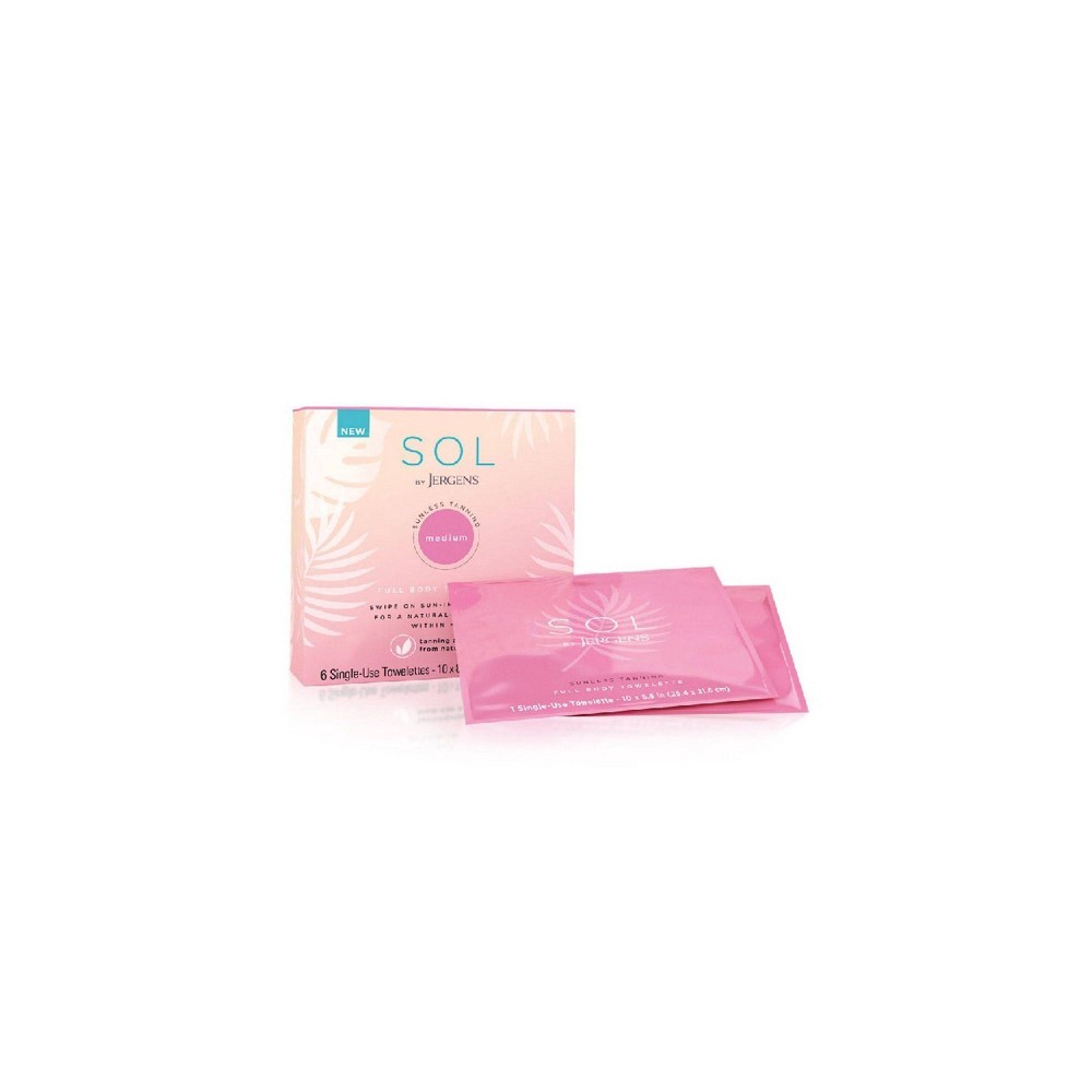 slide 3 of 6, Jergens SOL Full Body Sunless Tanning Towelettes, 6 ct