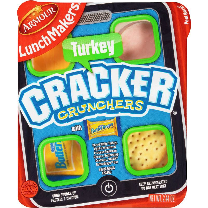 slide 1 of 9, Armour LunchMakers Meat Kit with Turkey, Cheese, Crackers and Butterfinger, 2.4 oz., 2.6 oz