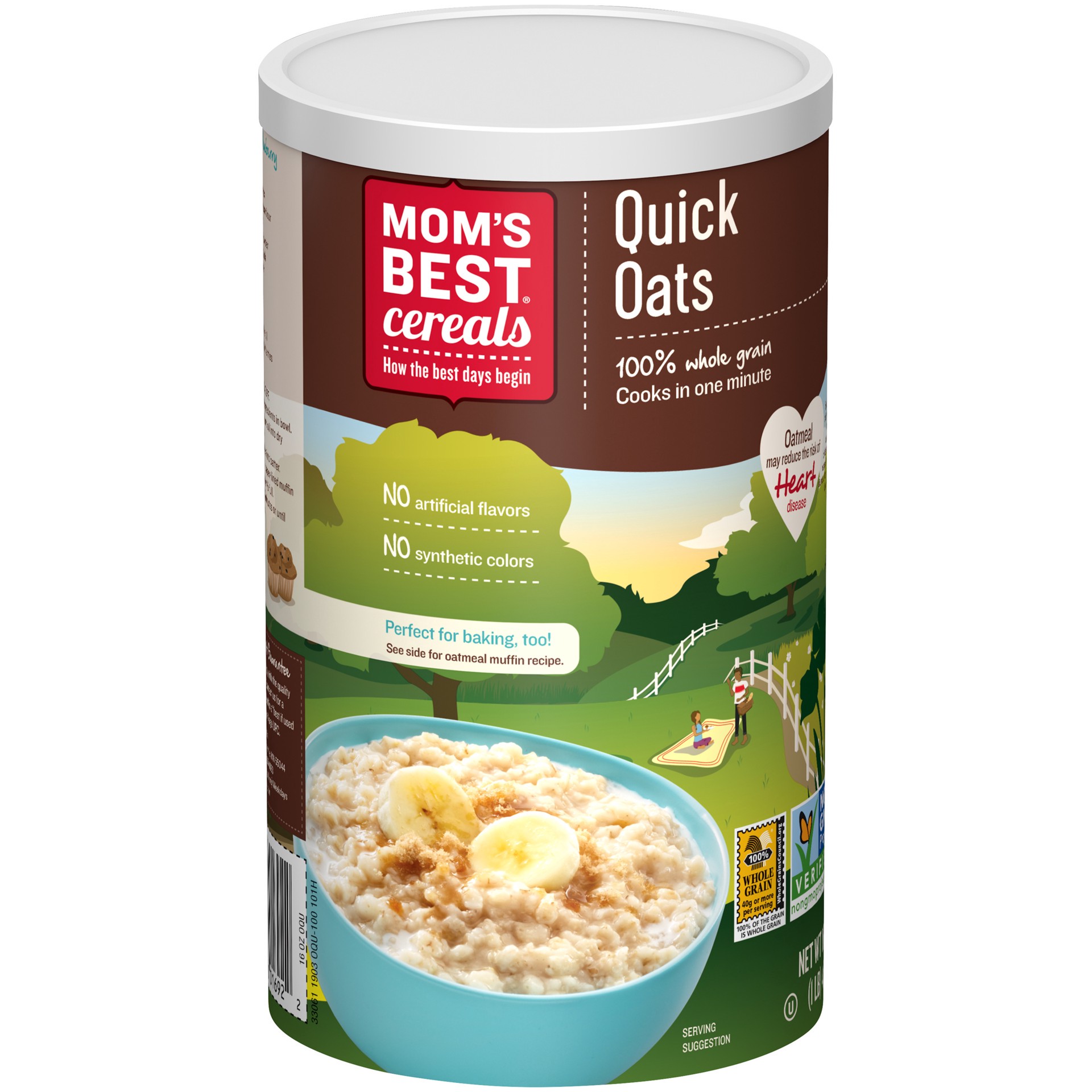 slide 4 of 5, MOM's Best Cereals Mom's Best Quick Oats, 16 OZ Canister, 16 oz