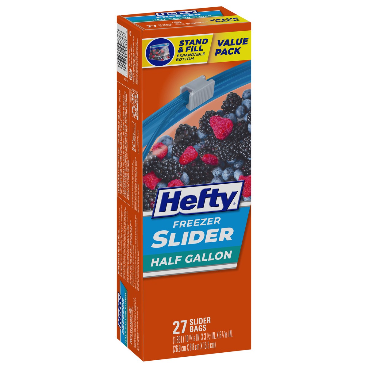 slide 8 of 15, Hefty Half Gallon Freezer Slider Bags Value Pack 27 ea, 27 ct