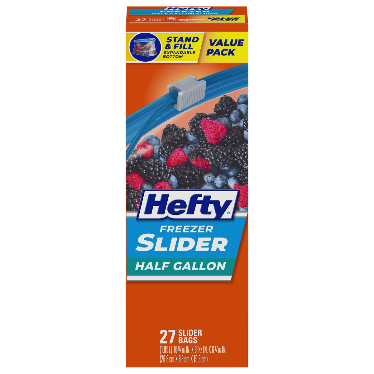 slide 9 of 15, Hefty Half Gallon Freezer Slider Bags Value Pack 27 ea, 27 ct