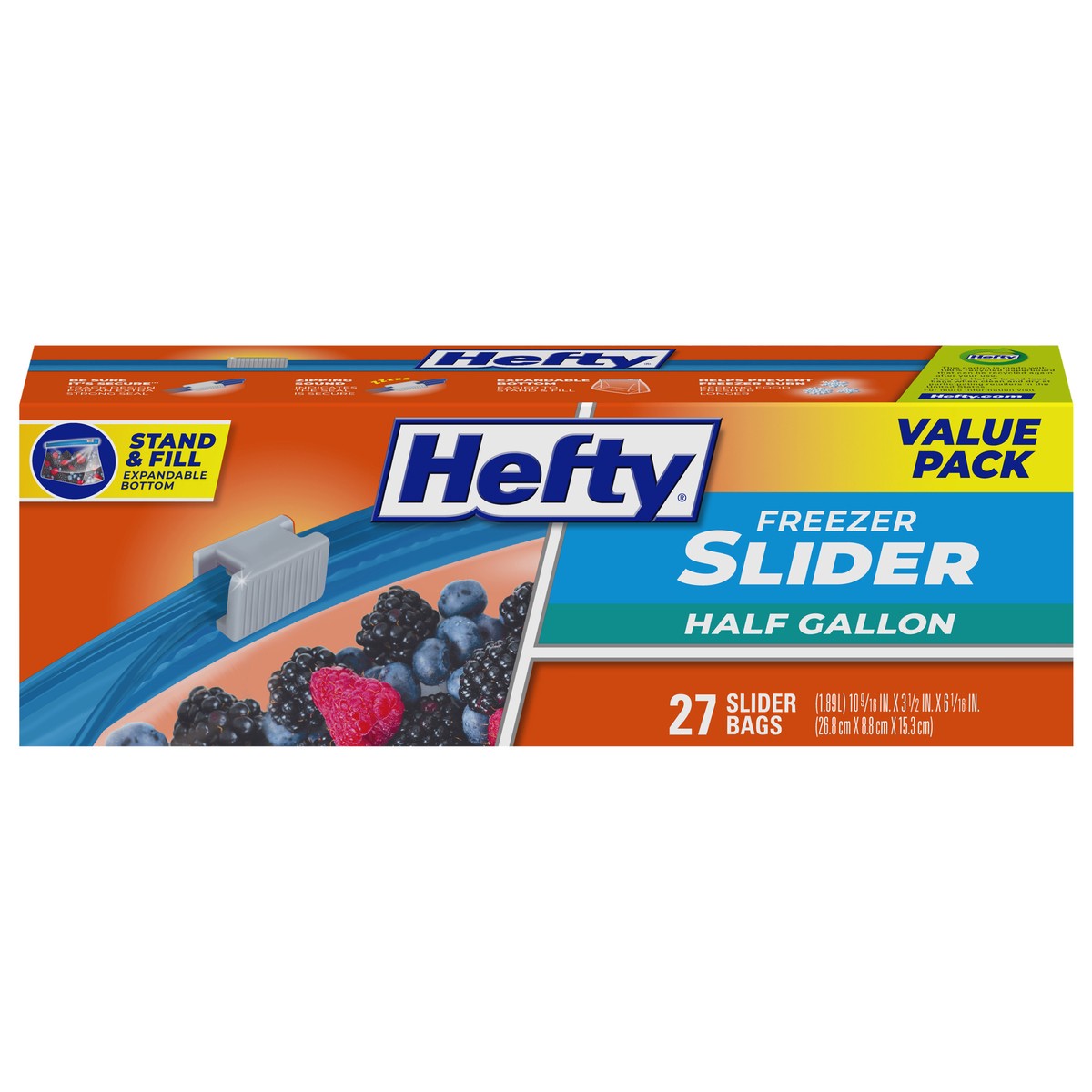 slide 10 of 15, Hefty Half Gallon Freezer Slider Bags Value Pack 27 ea, 27 ct