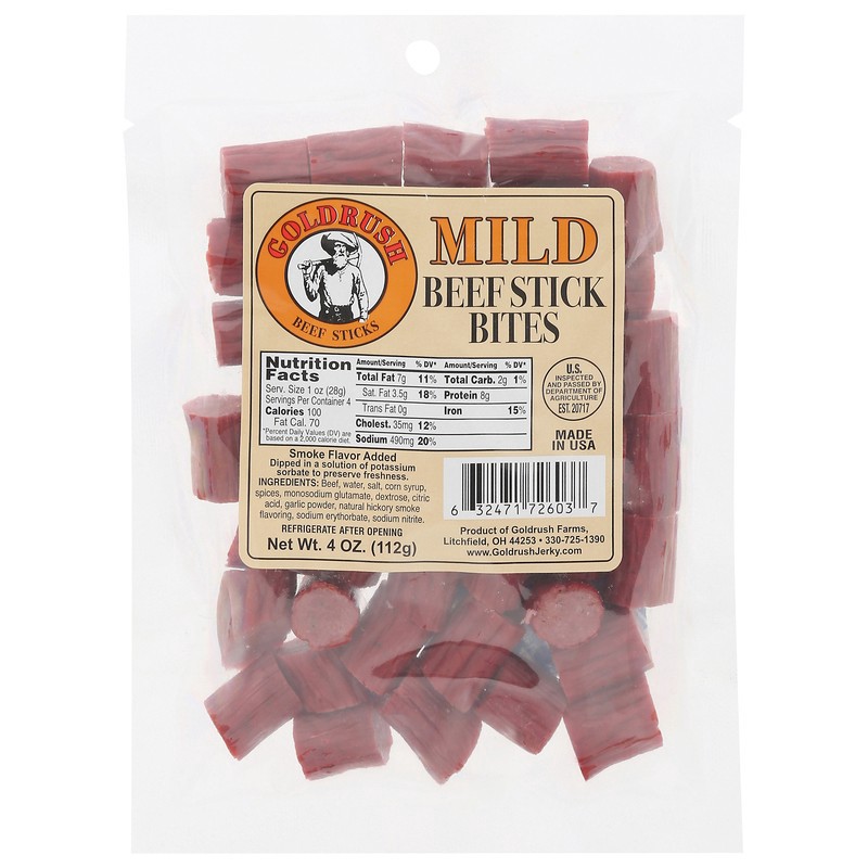 slide 1 of 1, Goldrush Mild Beef Stick Bites, 4 oz
