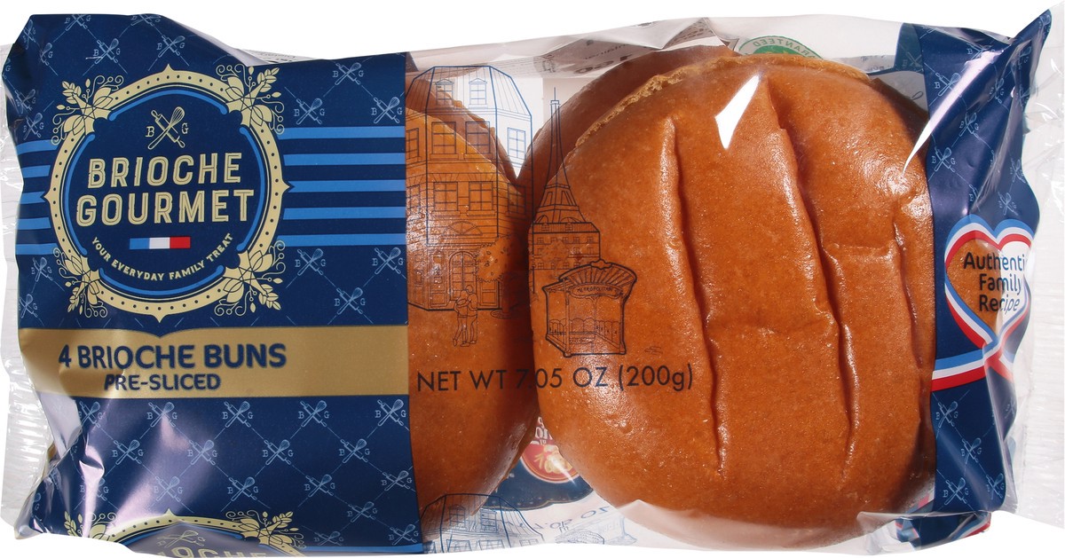 slide 3 of 9, Brioche Gourmet Pre-Sliced Brioche Buns 4 ea, 4 ct