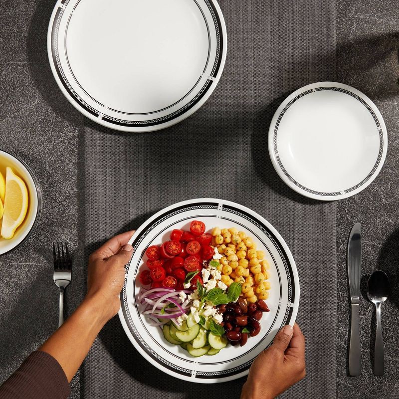 slide 5 of 9, Corelle 16pc Vitrelle Brasserie Dinnerware Set: Geometric Pattern, Service for 4, Includes Plates & Bowls, Dishwasher-Safe, 16 ct