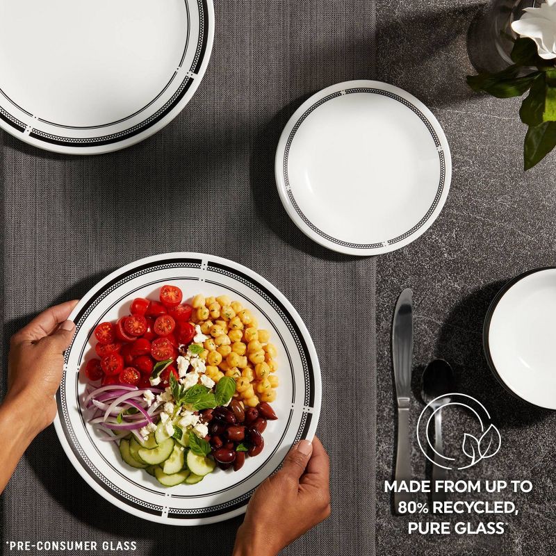 slide 8 of 9, Corelle 16pc Vitrelle Brasserie Dinnerware Set: Geometric Pattern, Service for 4, Includes Plates & Bowls, Dishwasher-Safe, 16 ct