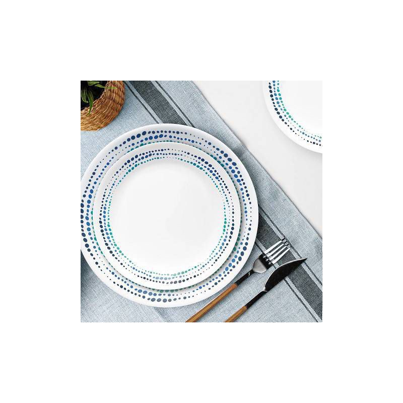 slide 2 of 8, Corelle 16pc Ocean Blues Dinnerware Set: Polka Dot Plates & Bowls, Service for 4, Dishwasher-Safe, 16 ct