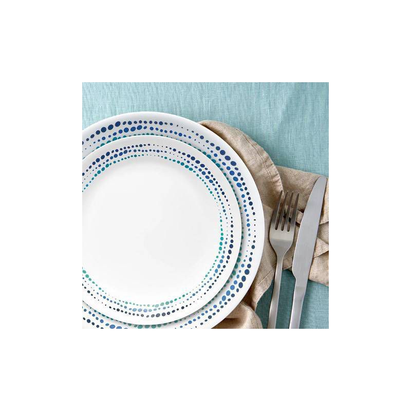 slide 4 of 8, Corelle 16pc Ocean Blues Dinnerware Set: Polka Dot Plates & Bowls, Service for 4, Dishwasher-Safe, 16 ct